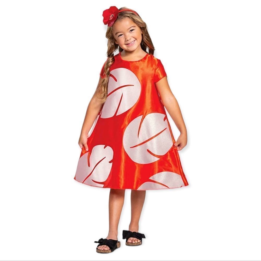 Disney Red Dress with White Leaf Motif - Girls Costume
